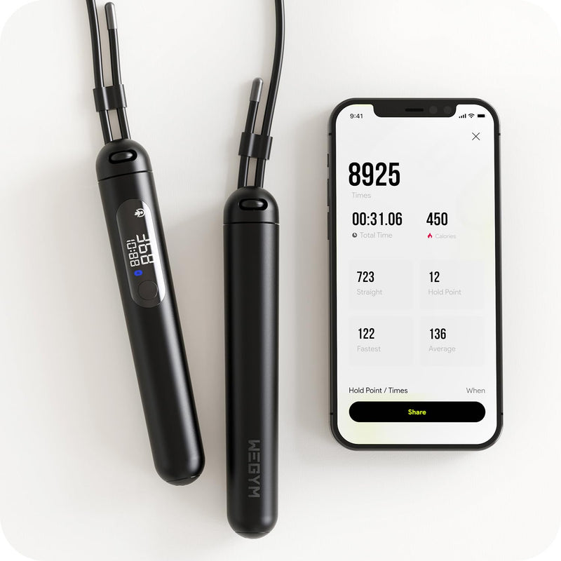 WeGym Smart Jump Rope for Men Women, Adjustable Jump Rope for Indoor Outdoor Workout, Jump Counting, Tracking - Data Analysis LED Display Screen Rechargeable Skipping Rope Fitness Gift for Adults Kids Pink