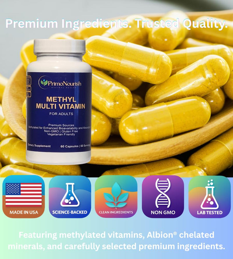 Active Methyl Multi Vitamin – No Iron – with CoQ10, ALA, Lutein, Zeaxanthin, Vitamin K2, Active B12, L-Methylfolate – Non-GMO, Vegetarian, 60 Capsules (60-Day Supply)