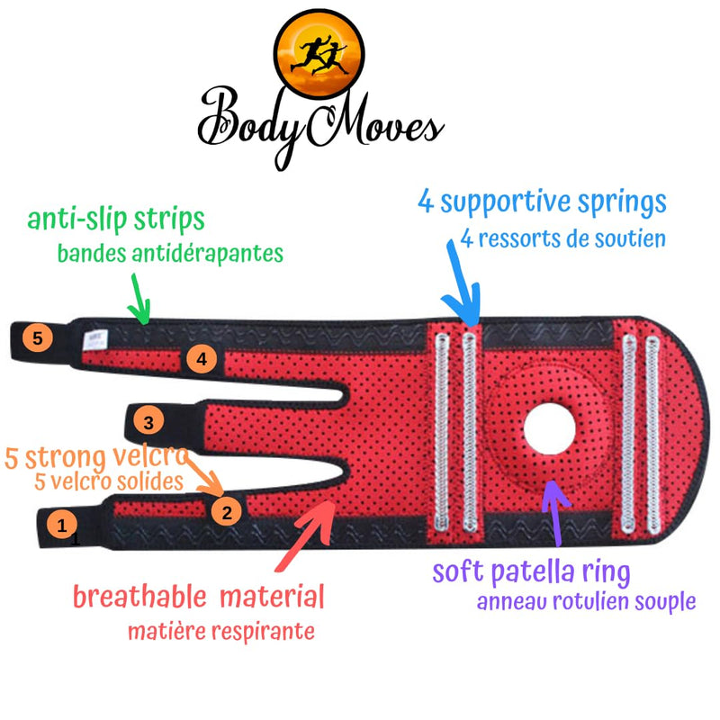BodyMoves Kid's Knee Brace Support Plus Hot and Cold Ice gel Pack for stabilizing patella meniscus tear ligament injury prevention (SPORTY BLACK) SPORTY BLACK