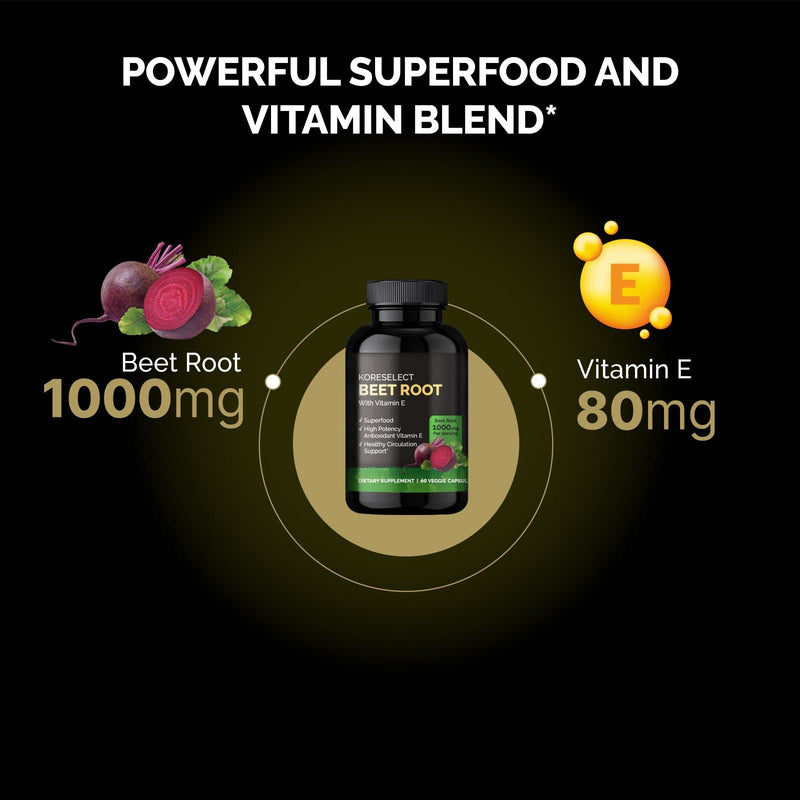Beet Root 1000mg Capsules with Vitamin E -Supplement, Immune Support, Athletic Performance with Vegan 60 Caps, for Women and Men - BeesActive Australia