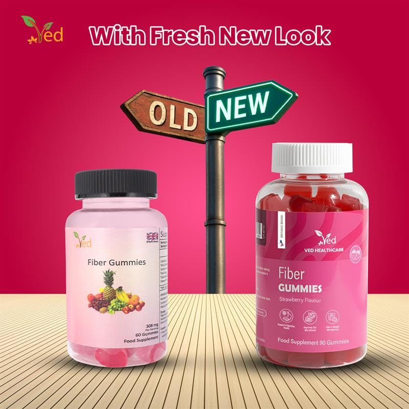 Ved Fiber Gummy Strawberry Flavour Fiber Gummies for Adults - Fiber Supplement for Women & Men- Digestive Health Vitamin Gummies