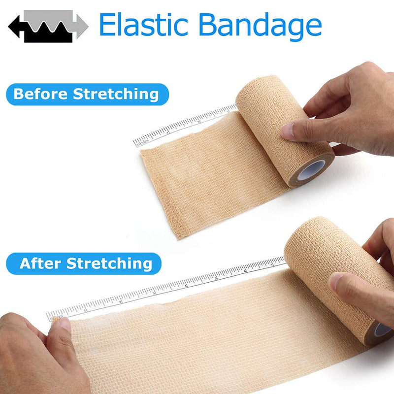 LotFancy Self Adhesive Bandage Wrap, 6 Pack, 4 in x 5 Yards, Non Woven Elbow Cohesive Bandage, First Aid Medical Tape for Ankle, Knee & Wrist Sprains, Tan Color 4x180 Inch (Pack of 6) - BeesActive Australia