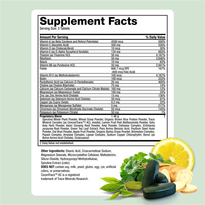 Life's Fortune Whole Food Multivitamin & Mineral Supplement for Men & Women – Energy Support Vitamins for Immune, Brain & Metabolism Support – Iron Free, 90 Vegetarian Tablets 90 Count (Pack of 1)
