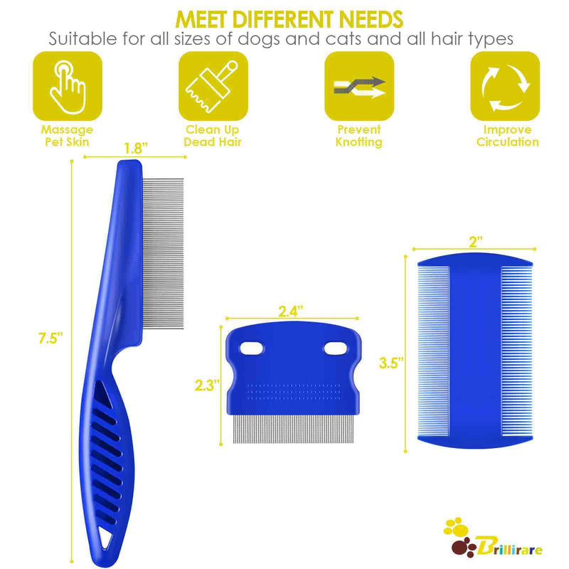 6 Pack Flea Lice Comb, Stainless Steel Dog Cat Grooming Combs with Rounded Teeth, 2-in-1 Double Sided Professional Pet Tear Stain Remover, Dematting Tool for Small, Medium & Large Pets - BeesActive Australia