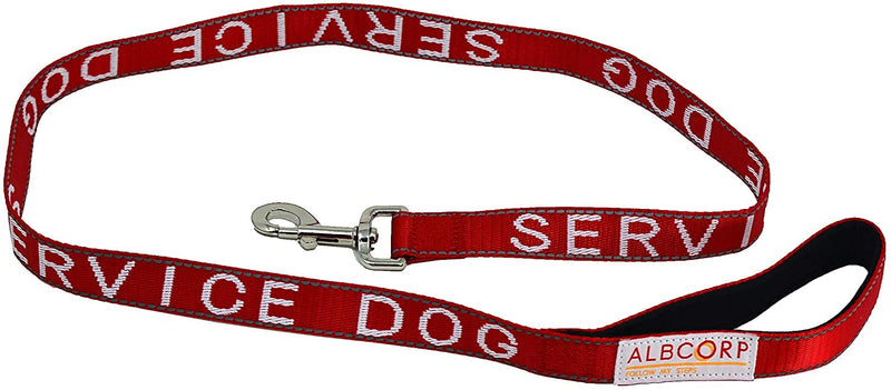Albcorp Service Dog Leash - Embroidered- with Padded Neoprene Handle and Reflective threads, 4 Feet, for Harnesses, Vests or Collars, Red - BeesActive Australia