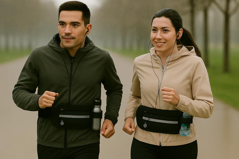 Running fanny pack for women and men, large size, and light cross body bag with two Zipped Pockets, bottle holder, and two key pockets