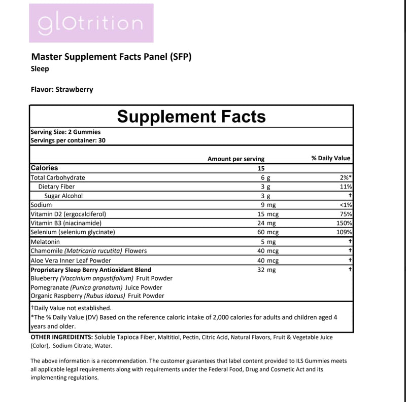 Glotrition Beauty Sleep Gummy | Deeper, Higher Quality Sleep | Rejuvenate & Moisturize Skin at Night | Non-Habit Forming with Natural Ingredients | 60 Gummies 60 Count (Pack of 1)