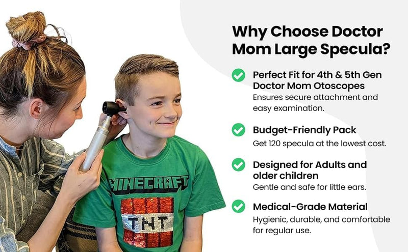 120 Large 5mm Diameter Specula for 4th and 5th Generation Doctor Mom Otoscope Perfect for Adults & Older Children Important- NOT for Dr Mom 3rd Gen and Original otoscopes. - BeesActive Australia