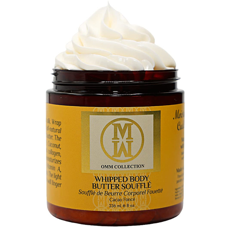 OMM Collection Natural Whipped Body Butter Soufflé For Dry & damaged Skin - Whipped Shea Butter with Vitamin E & A, coconut oil, Mango Butter & Cacao Butter - Hydrating & Moisturizing Shea - Vegan Cacao Fonce