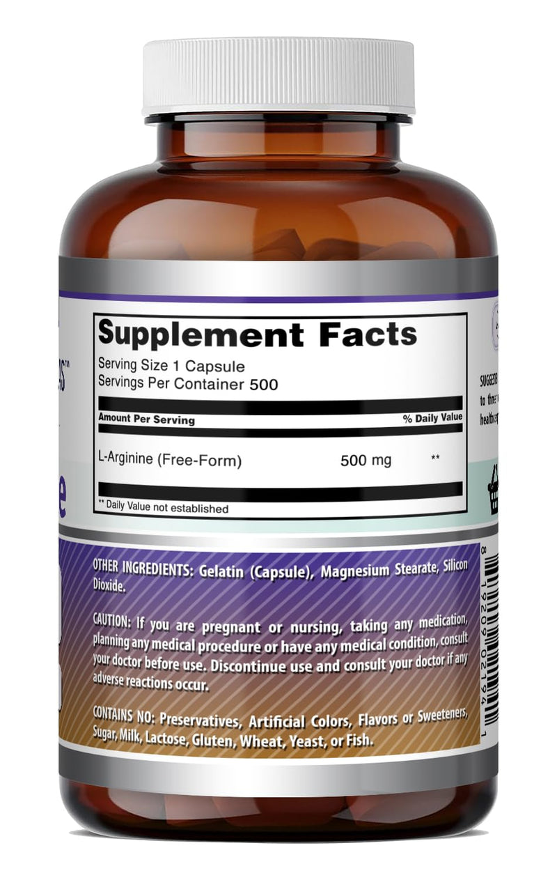 Amazing Formulas L-Arginine Supplement | 500 Mg Per Serving | Capsules | Amino Acid Supplement for Men & Women | Non-GMO | Gluten Free | Made in USA (500 Count) 500 Count
