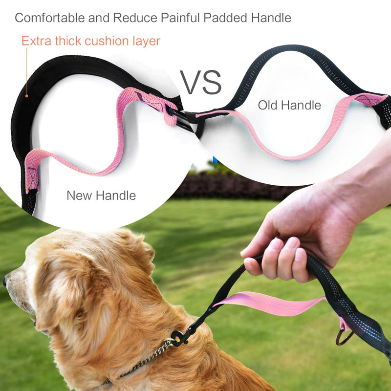 Uppetly Hands Free Dog Running Leash with Waist Belt, Dual Handle Elastic Bungees Retractable Rope for Medium and Large Dogs, Reflective Stitches for Walking Hiking Biking (Large Pink, 25-120lb 1 dog/Baby Pink - BeesActive Australia