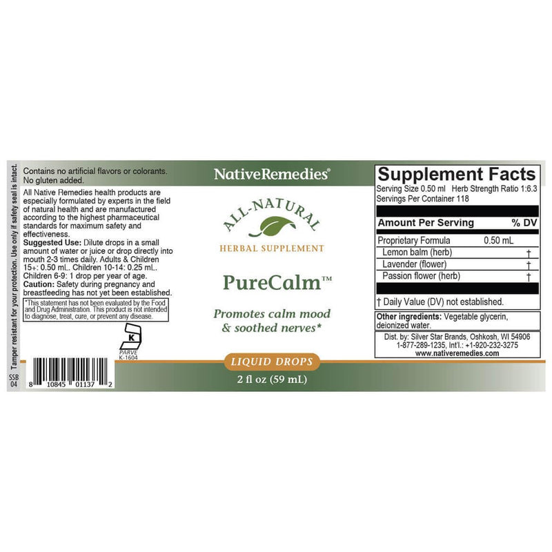 Native Remedies PureCalm - All Natural Herbal Supplement Promotes Feelings of Calm During Times of Pressure, Stress or Nervous Tension - 59mL 2 Fl Oz (Pack of 1)