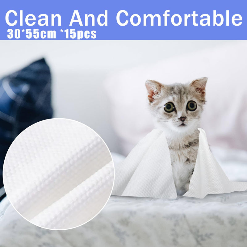 Disposable Pet Bath Towel,15 PCS Portable Pet Grooming Towels,11.8 x 21.6 inch Convenient Pet Cleaning Towel Pet Drying Towels,Absorbent Bath Towel for Small Dog Puppy Cat - PawsPlanet Australia