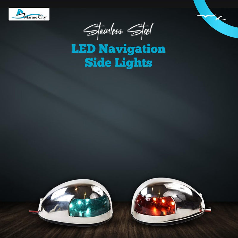 MARINE CITY LED Navigation Side Lights – Stainless Steel, Corrosion-Resistant, Waterproof, 3-3/16 Inches Length, Red & Green Bow/Stern Lights for Pontoon, Yacht & Boats (1 Set) - BeesActive Australia