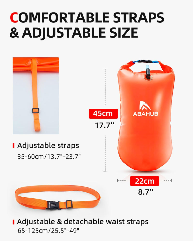 Abahub Swim Bubble Safety Tow Float Achieve Be Bright, Be Seen, Be Safer for Open Water Swimmers and Triathletes During Outdoor Swimming High Visibility Buoy Orange 15L