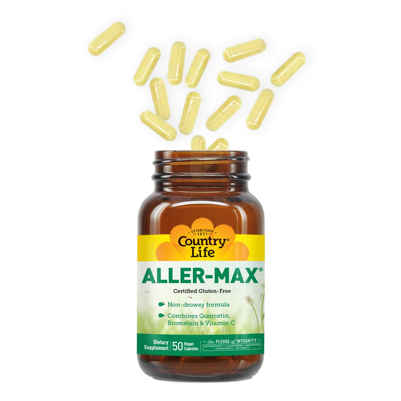 Country Life Aller-Max - Quercetin Supplements with Bromelain - Immune Support with Vitamin C, Zinc, and Botanical Blend - Certified Gluten-Free, Vegan (50 Count (Pack of 1)) - BeesActive Australia