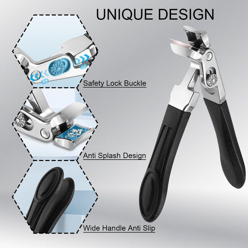 Nail Clippers for Seniors, Wide Jaw Fingernail Clippers and Angled Head Toenail Clippers for Thick Nail, Professional German Nail Clippers for Men, Women & Pregnant (Black 2) Black 2 - BeesActive Australia