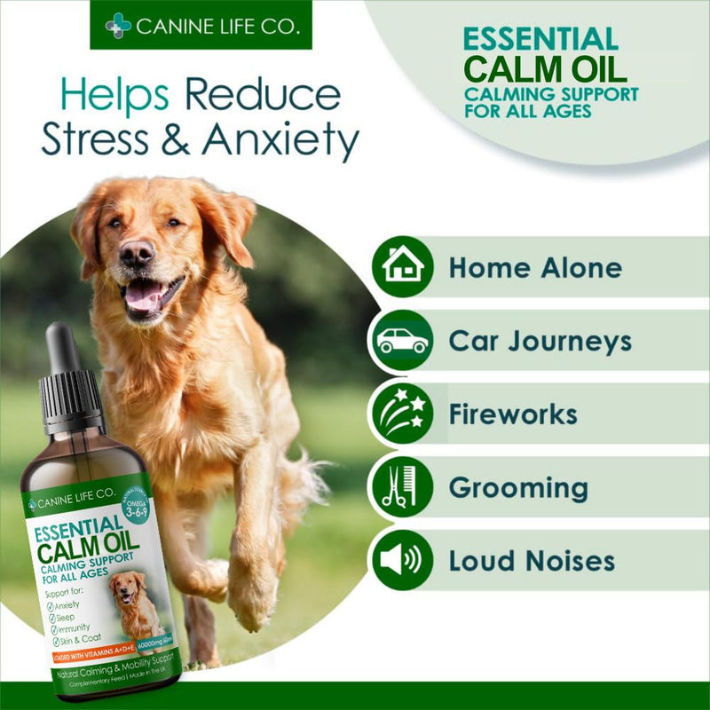 Canine Life Dog Calm Oil (60ml) Made from Pure Hemp Seed Oil for All Breeds, Natural Calming Support, Joint & Skin Health 60ml