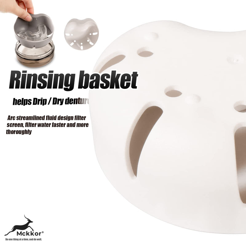 Denture cup, Definitely No-Leak Denture Bath Box for Traveling Perfectly, Denture Cup with Strainer & Mirror(White) White