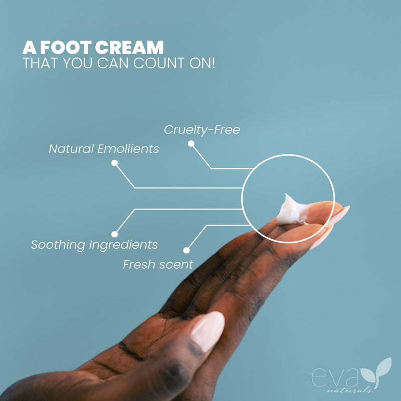 Eva Naturals Tea Tree Foot Cream – Moisturising Foot Lotion & Balm for Dry, Cracked Heels & Feet with Peppermint, Menthol, Spearmint, Aloe, Sunflower Oil & Geranium – Cream for Men & Women, 4 Fl Oz 4 Fl Oz (Pack of 1)
