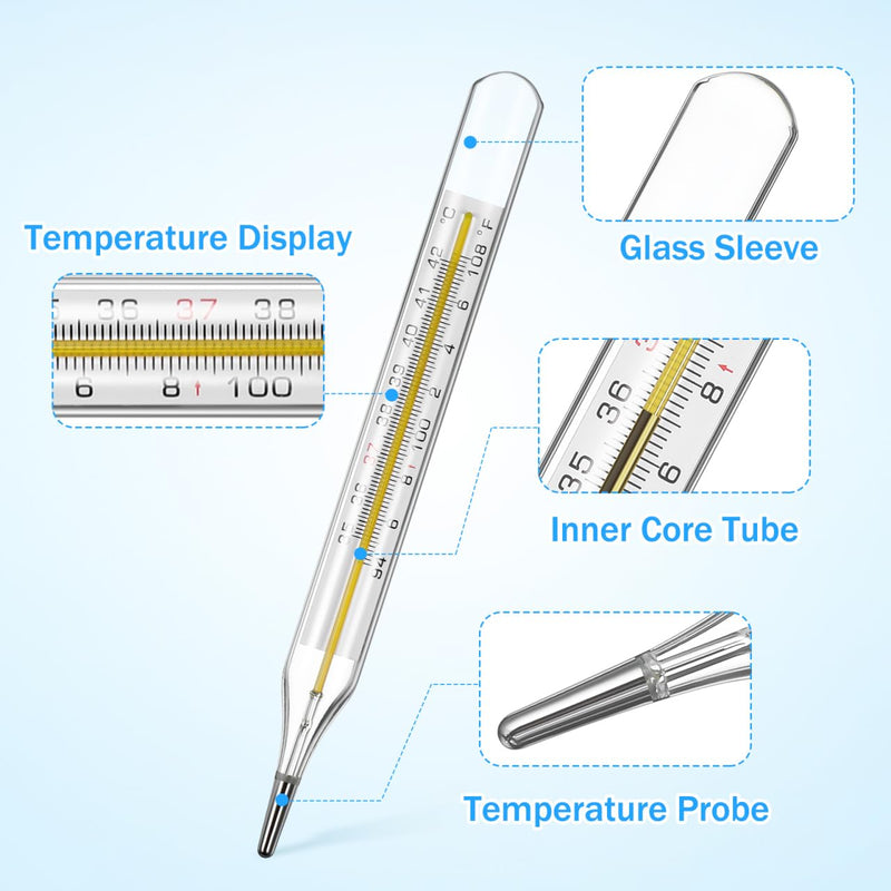 Glass Cuban Temperature Thermometers: Thermometers for Fever - Old Fashioned Axillary & Oral Thermometer for Adults Kids Elderly ℃ & ℉