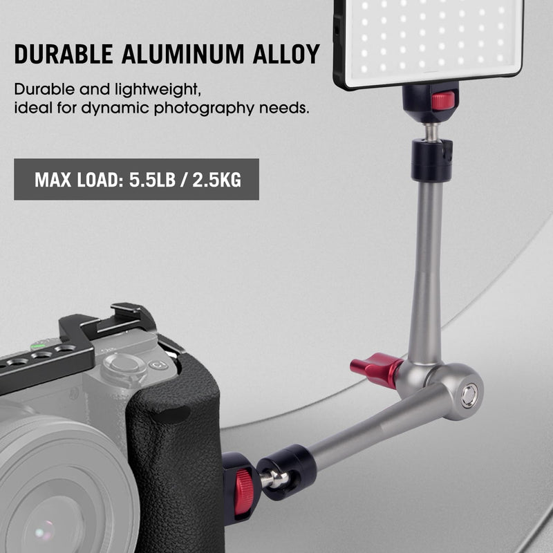 Came-TV 11" Articulating Magic Arm Camera Mount with 360° Ball Heads & 1/4 Screws & Locating Pins, Aluminum Camera Magic Arm Articulating Arm for Monitor Video Light Camera Cage Rig (64002) 11" Magic Arm