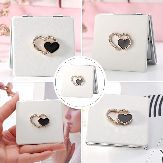 BESTOYARD Hand Mirror, Two-sided Cosmetic Mirror, Metal, PU, Nordic Style, Actress Mirror, Foldable, Square, Compact, Heart, Rhinestone, Gift for Girlfriend, Small, Easy to Carry, For Makeup -  Australia