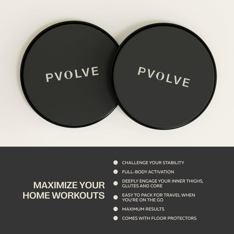 PVOLVE Gliding Discs for Home Workouts Exercise and Fitness Equipment to Use on Carpet Wood and Floor to Sculpt Your Core - Strengthen Legs While Lifting and Tightening The Butt Black