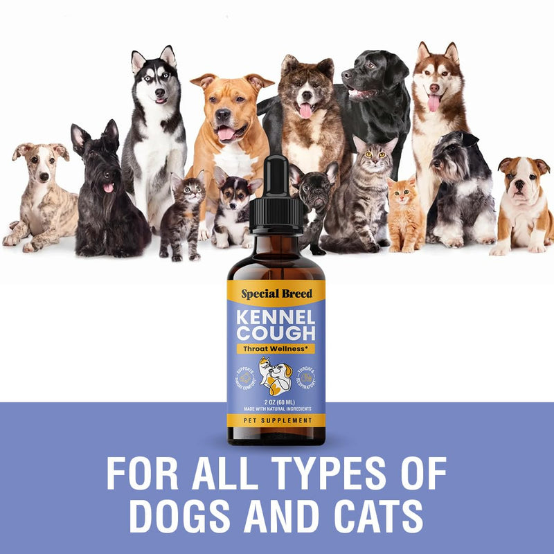 Kennel Cough Support for Dogs & Cats – Helps with Dry, Wet & Barking Cough – Herbal Pet Respiratory & Throat Support, Supports Breathing & Clear Airways – Natural Liquid Supplement – 2oz 2 Ounce