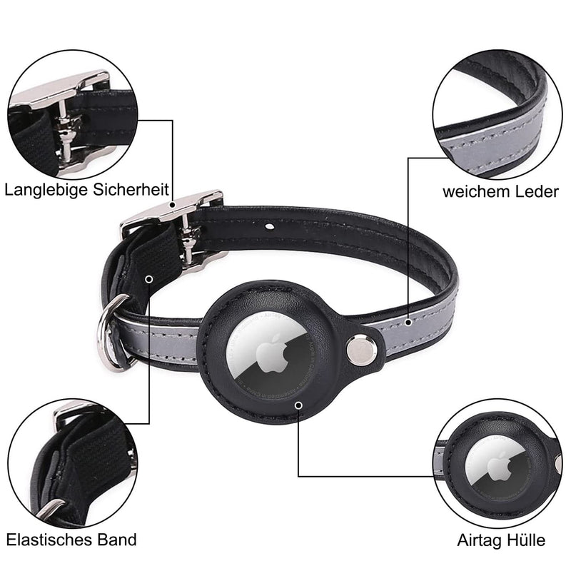 Airtag cat collar, leather airtag collar cat, reflective adjustable GPS cat collar, airtag case for tracking cat, anti-lost, airtag cat for large/medium/small cats (S, black... S black - BeesActive Australia
