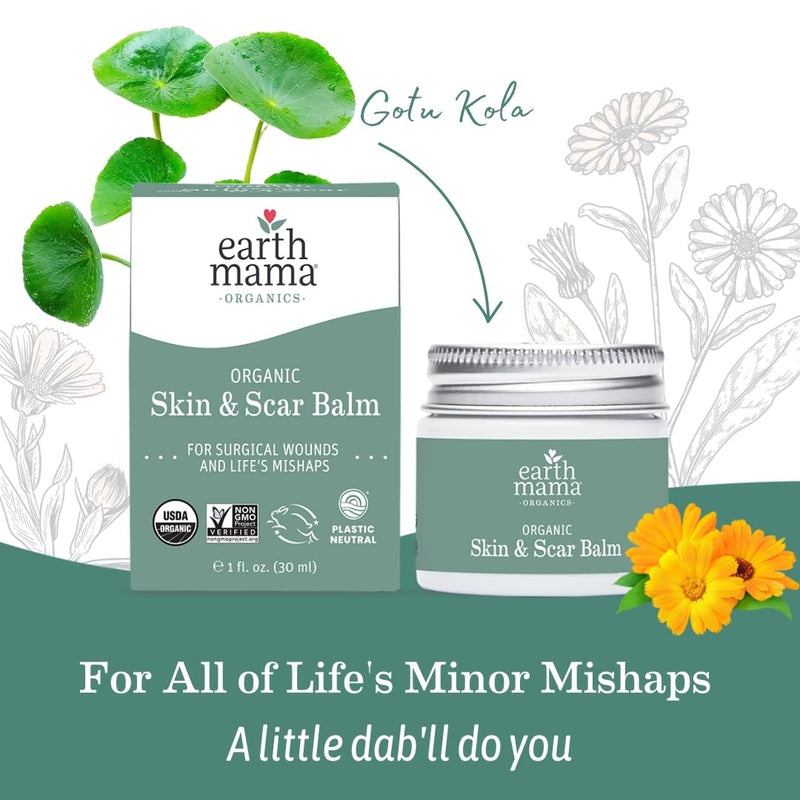 Earth Mama Organic Skin & Scar Balm |C-Section Recovery Skin Care, Pregnancy Stretch Mark Scar Cream with Organic Jojoba Oil, Tamanu Oil & Gotu Kola 1 Fl Oz (Pack of 1) - BeesActive Australia