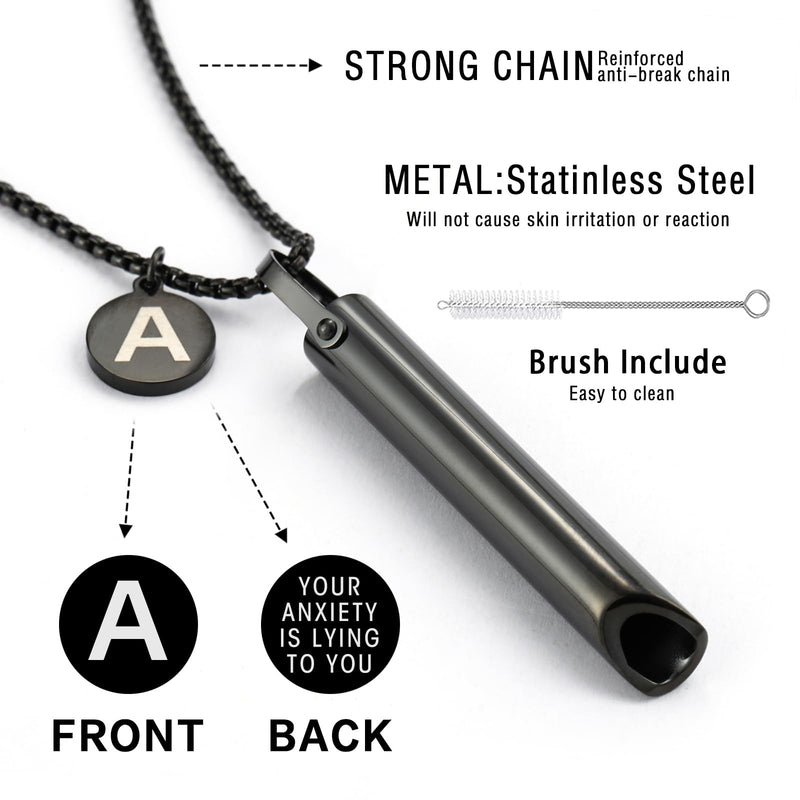 Stainless Steel Breathing Necklace,Mindful Breathlace Nnecklace,Strong Chain - Breathing Necklace for Breathwork,Anxiety Stress Relief Meditation Tools Black L - BeesActive Australia