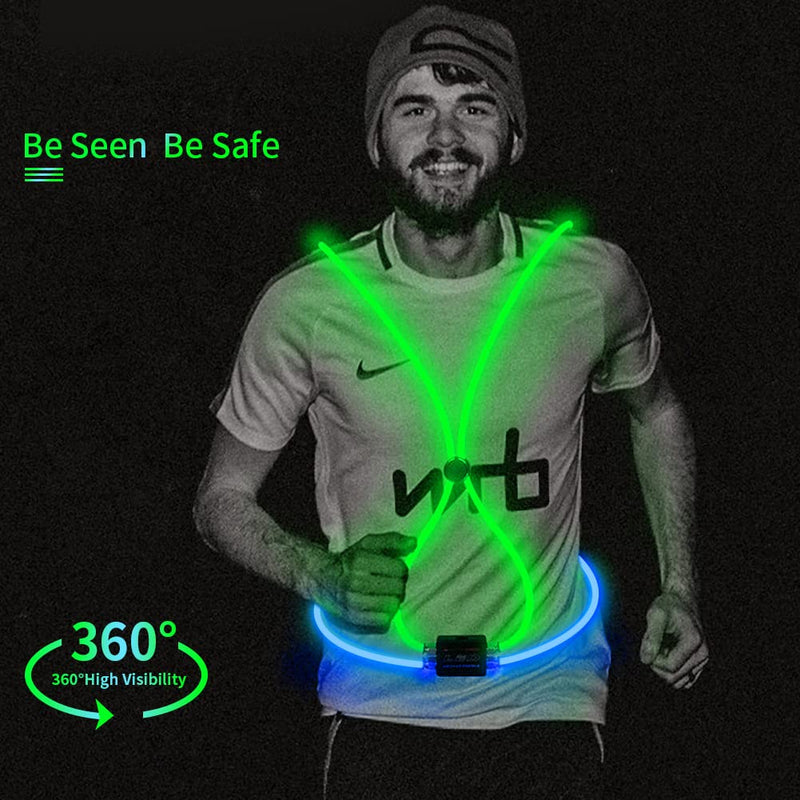 esonstyle LED Reflective Vest Rechargeable Running Light for Runners High Visibility Safety Vest for Running,Cycling or Walking blue+green