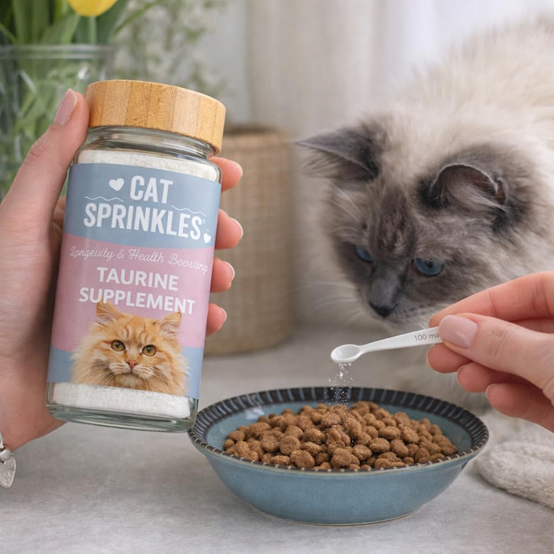Pure Taurine for Cats 100g Powder – 1 Year+ Supply | Natural Amino Acid for Heart & Eye Health, Kidney & Gut Support and Longevity | Includes Spoon for Precision Dosing | 100% Purity