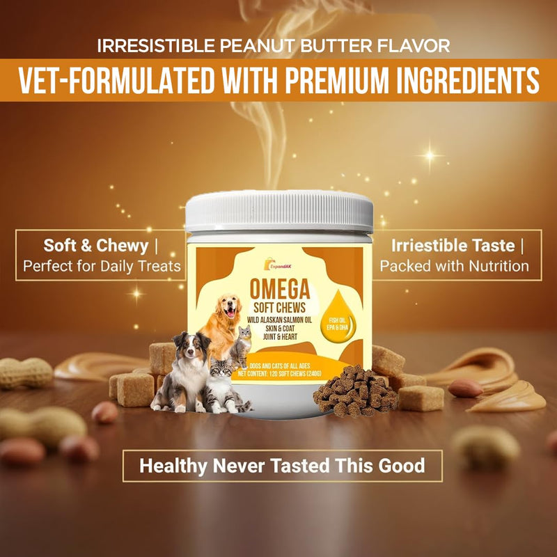 10-in-1 Dog Multivitamin Soft Chews with Glucosamine Chondroitin, Probiotics & Omega-3 - Dog Supplement for Joint, Skin, Coat Shine, Heart, Digestive & Immune Defense - Peanut Butter Flavor 120 Count