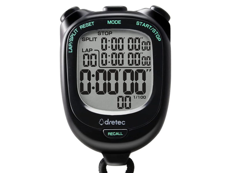 dretec Large Screen, Easy-to-Read Stopwatch, 0.01 Second Unit Measurement, Lap/Split Function, Replaceable Battery, Quiet Study, Black スタンダード(ブラック)