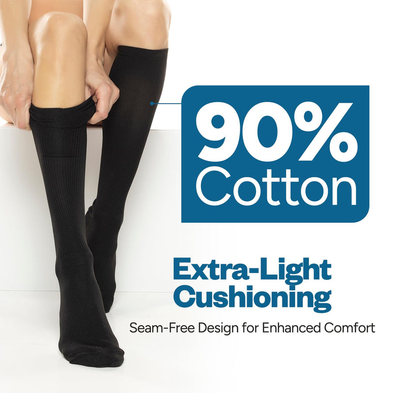Debra Weitzner Diabetic Socks for Men and Women Over the Calf Knee High Cotton Socks Loose Fit 4 Pairs Black 10-13