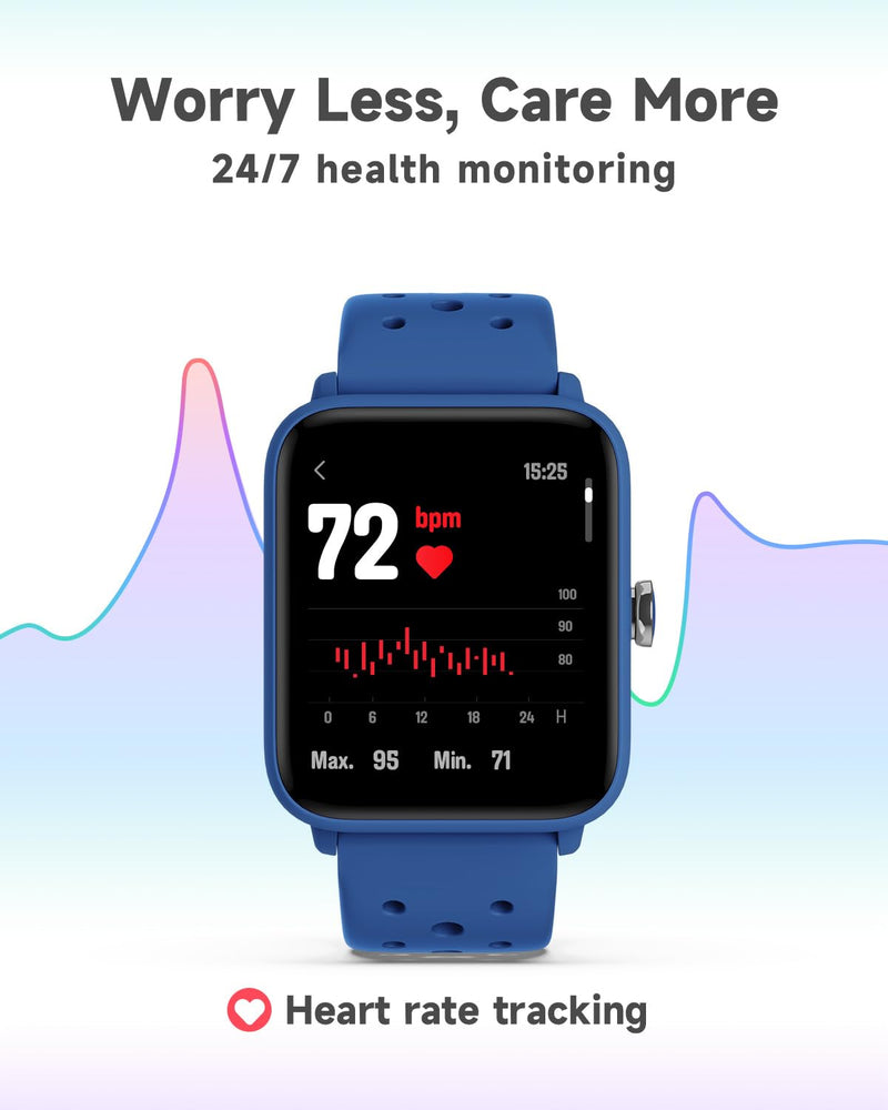 BIGGERFIVE Smart Watch for Kids Without APP, Fitness Tracker Watch Pedometer, Heart Rate, 5ATM Waterproof, Sleep Monitor, Calorie Step Counter, Games, Alarm Clock for Boys Girls 5-14, Porous Blue