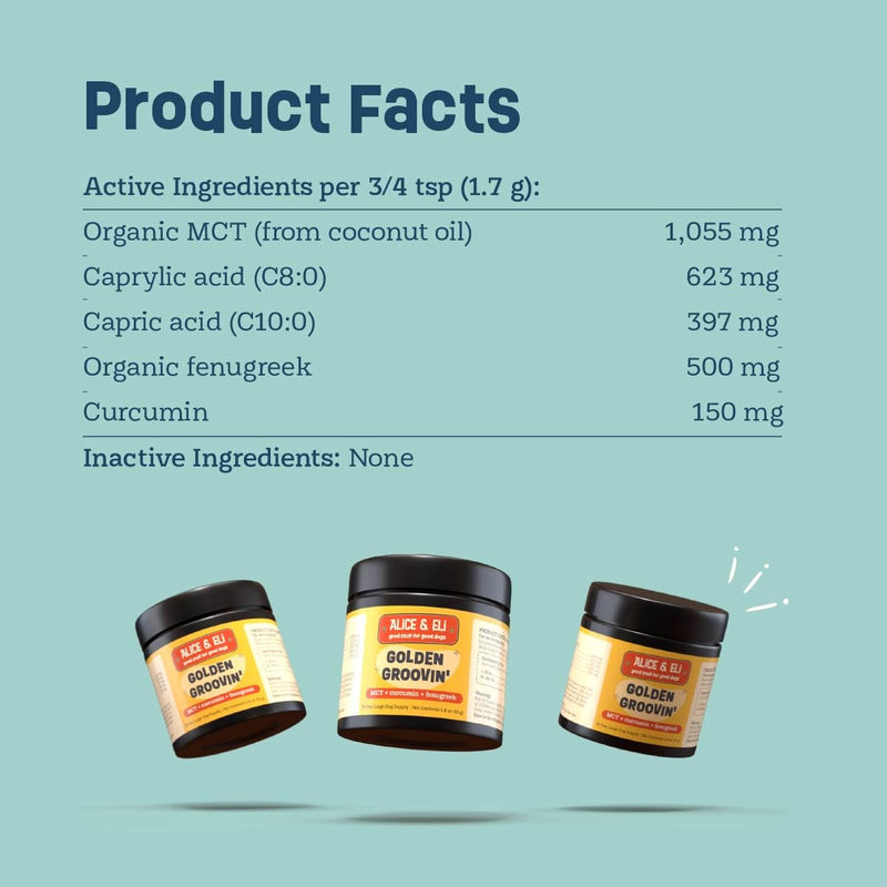 Alice & Eli Golden Groovin' - Turmeric for Dogs - Natural Immune & Joint Support for Dogs - with Organic Curcumin, MCT & Fenugreek - 30 Day Large Dog Supply