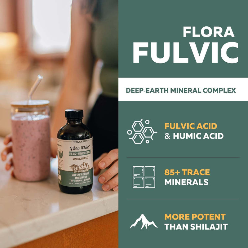 Flora Fulvic | Fulvic Acid + Humic Acid Complex – 550 mg |Mined in Utah, Prehistoric Deep Earth Extract | Immunity, Gut, Digestion – Natural Trace Mineral Complex, Fulvic Acid Supplement – 8 fl oz. - BeesActive Australia