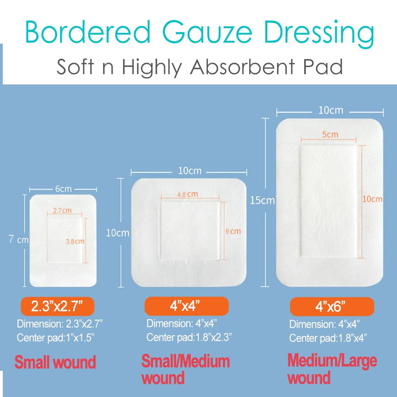 Island Wound Dressing for Arm Shoulder Small Wounds Abrasions Surgical Incisions Breathable Bordered Guaze Pads Adhesive Bandage with No Glue on The Center 4x4 Inch Pack of 40 - BeesActive Australia