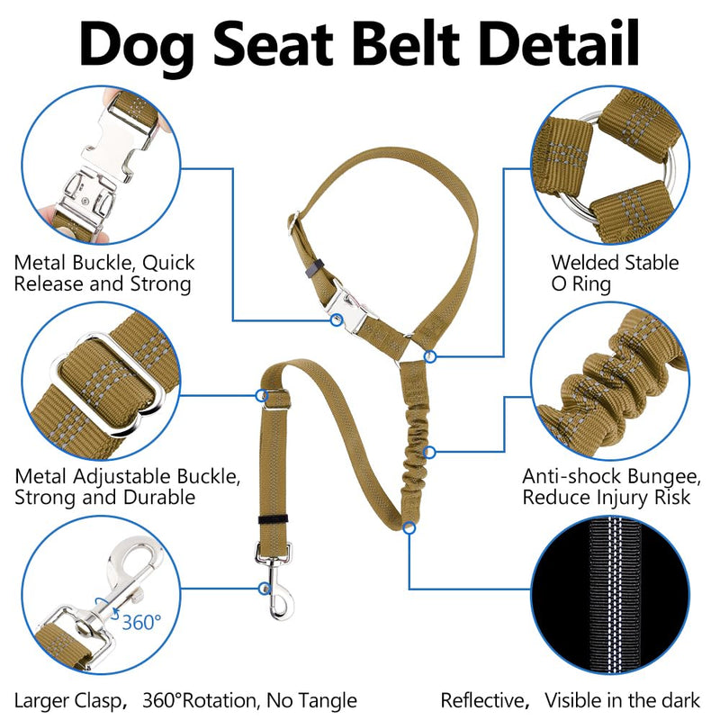 Plutus Pet Dog Seat Belt for Car Headrest, Reflective and Adjustable Restraint with Elastic Bungee for Safety, Vehicle Seatbelt Harness for Small Medium Large Dogs and Cats Brown - BeesActive Australia