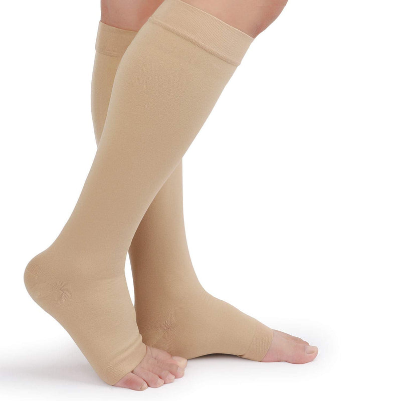 TOFLY® 30-40mmHg Medical Graduated Compression Socks for Men & Women, Open Toe Knee High Compression Socks,Firm Support for Circulation Recovery,Shin Splints,Varicose Veins,Edema,Nursing Small 30-40mmhg Open-toe Beige - BeesActive Australia