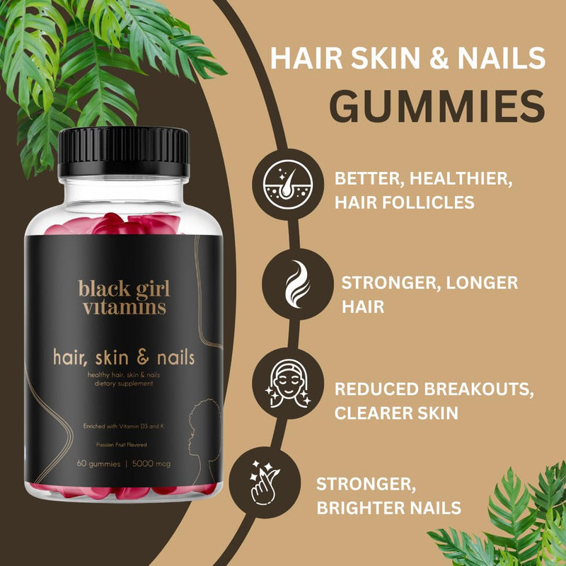 Black Girl Vitamins - Hair, Skin, and Nails Gummies with Biotin (6000 mcg), Zinc, Gelatin Free, Vitamin A, and Vitamin E - Gluten-Free. Made in The USA (Passion Fruit, 120 Count) 60 Day Supply