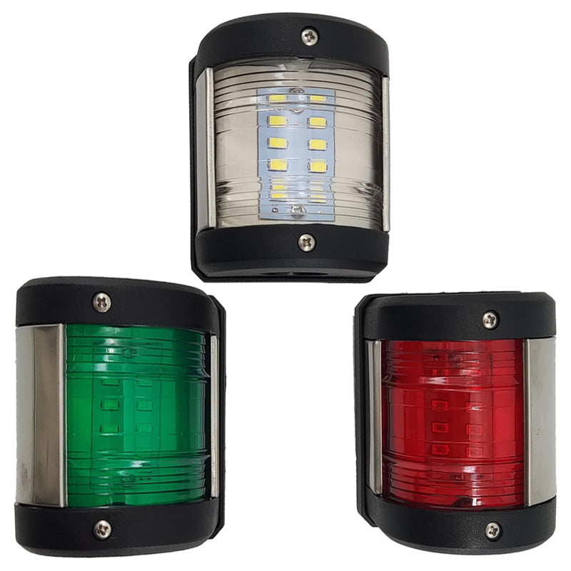 Marine Boat LED Navigation Light Green Starboard,Red Port Side,White Stern 3Pcs Black ABS Waterproof IP66 - BeesActive Australia