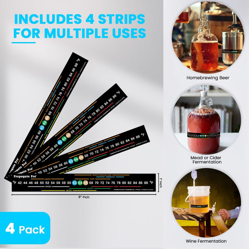 Stick On Brewing Thermometer Strip | Adhesive Temperature Display Sticker For Carboys & Buckets/Fermentors | Homebrew Fermenting, Brewers, Wine, Beer, Kombucha 42-88F (4) 4 - BeesActive Australia