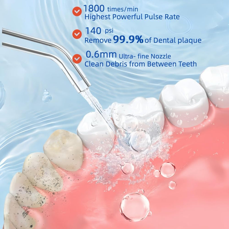 OFATRYLA Water Dental Flosser for Teeth,Cordless Portable Oral Irrigator with 300ML Telescopic Water Tank,5 Modes IPX7 Waterproof Travel Rechargeable Flossing Cleaning Picks for Brace,Gums White