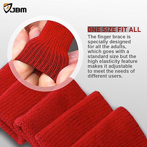 JBM Adult Finger Brace Splint Sleeve Thumb Support Protector Soft Comfortable Cushion Pressure Safe Elastic Breathable for Basketball Volleyball Baseball Badminton Tennis Boating Gym (Red) (Pack of 2) Red One Size (Pack of 2)