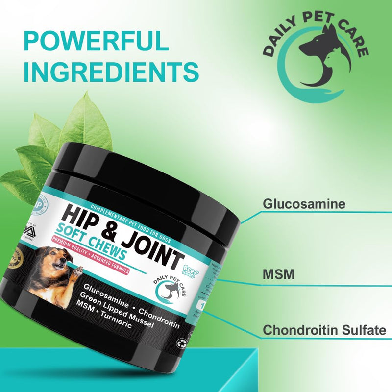 Hip and Joint Supplements For Dogs | Dog Joint Supplements to Reduce Stiffness and Improve Mobility with Organic Turmeric, Glucosamine, Chondroitin and Green Lipped Mussel For Dogs Beef