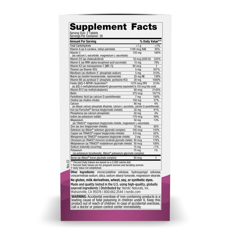Nordic Naturals Prenatal Multivitamin, Vegetarian w/Folate, Iron, B6, 60ct | Supports Brain & Eye Development - 250mg Algae DHA Per Serving - Berry Lemonade Mini Chewables - Non-GMO & Third-Party Tested